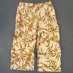 Women's Ella Rafaella Wide Leg Tropical Paradise Bird Linen Pants Peach Size 18W